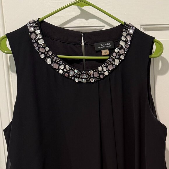 Tahari by Arthur S. Levine Dress Black w/Beaded Neckline Size 14 - Picture 2 of 4